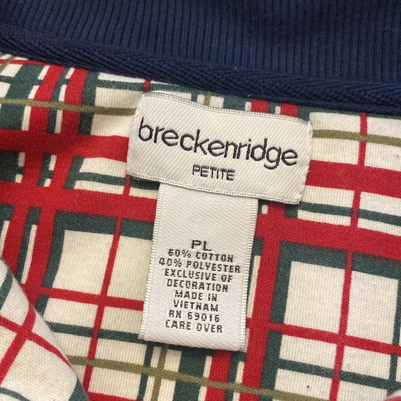 Breckenridge woman’s petite large cotton blend blue sweatshirt snowman 1/4zip - Picture 8 of 12